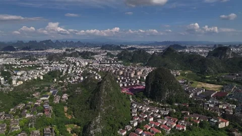 Aerial view of karst peak forest city in Guilin, Guangxi Stock Footage 307095626