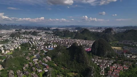 Aerial view of karst peak forest city in Guilin, Guangxi Stock Footage 307095630