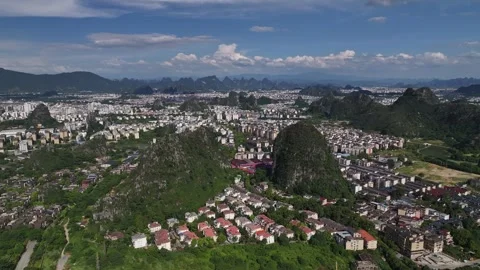 Aerial view of karst peak forest city in Guilin, Guangxi Stock Footage 307095635