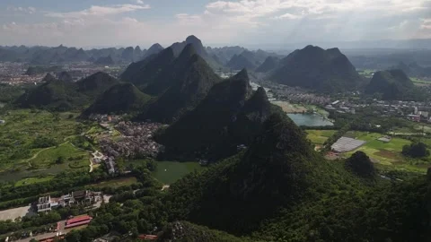 Aerial view of karst peak forest city in Guilin, Guangxi Stock Footage 307095676