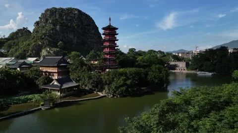 Aerial view of karst peak forest city in Guilin, Guangxi Stock Footage 307095908