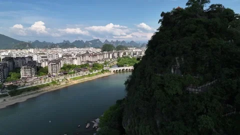 Aerial view of karst peak forest city in Guilin, Guangxi Stock Footage 307095923