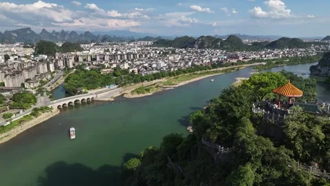 Aerial view of karst peak forest city in Guilin, Guangxi Stock Footage 307095943