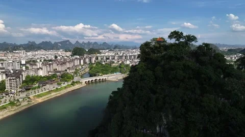 Aerial view of karst peak forest city in Guilin, Guangxi Stock Footage 307096009