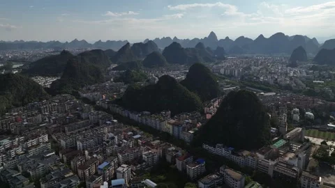 Aerial view of karst peak forest city in Guilin, Guangxi Stock Footage 307096032