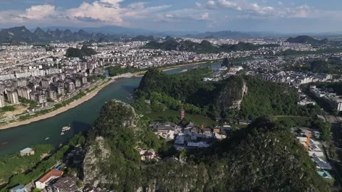 Aerial view of karst peak forest city in Guilin, Guangxi Stock Footage 307096033
