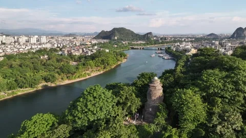 Aerial view of karst peak forest city in Guilin, Guangxi Stock Footage 307096317