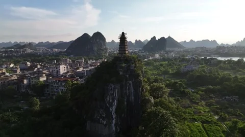 Aerial view of karst peak forest city in Guilin, Guangxi Stockbeeldmateriaal 307096318