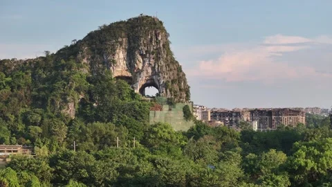 Aerial view of karst peak forest city in Guilin, Guangxi Stock Footage 307096336