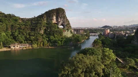 Aerial view of karst peak forest city in Guilin, Guangxi Stock Footage 307096402