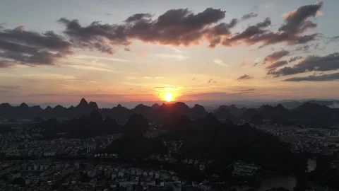 Aerial view of karst peak forest city in Guilin, Guangxi Stock Footage 307096429