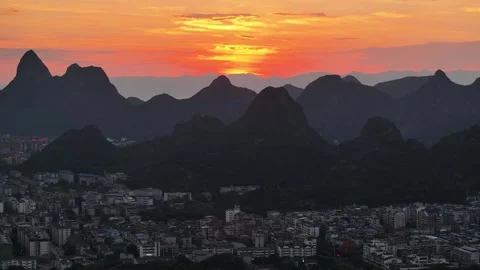 Aerial view of karst peak forest city in Guilin, Guangxi Stock Footage 307096449