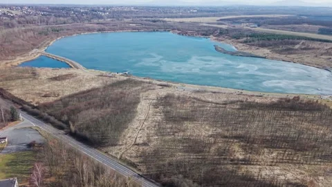 Aerial view of Karvinské Moře artificial lake in Karviná, Czech Republic Stock Footage 330420053