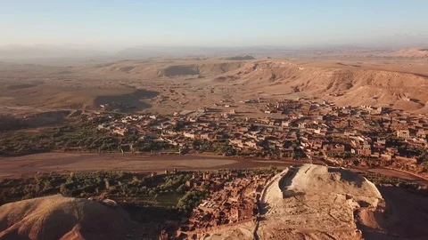 Aerial view on Kasbah Ait Ben Haddou in Morocco Stock Footage