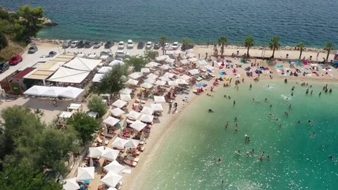 Aerial View of Kasjuni Beach, Split, Croatia - Busy Summer Day by the Sea Stock Footage 301874785