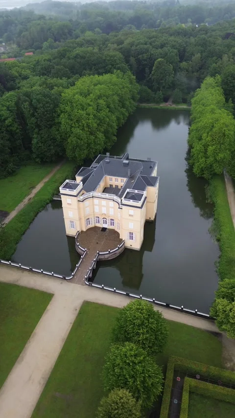 Aerial View Of Kasteel d'Ursel Classical Palace Estate Bornem Belgium Stock Footage 343581508