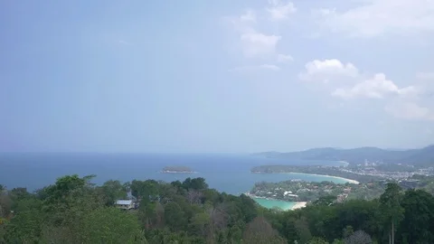 Aerial view to the Kata and Karon beaches at Phuket island, Thailand Stock Footage 80299833