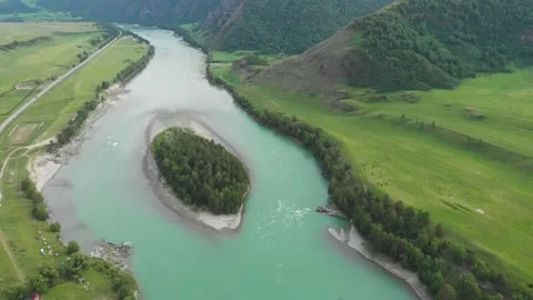 Aerial view of Katun river Stock Footage 133369510