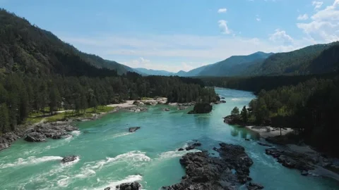 Aerial view of Katun river Stock Footage 133391763