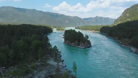 Aerial view of Katun river Stock Footage 133392577