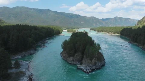 Aerial view of Katun river Stock Footage 133393059