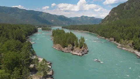 Aerial view of Katun river Stock Footage 133394557