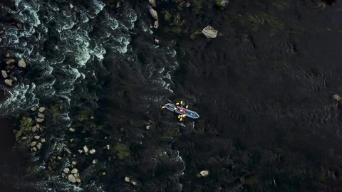 Aerial view of kayaks on the river Video stock 128315044