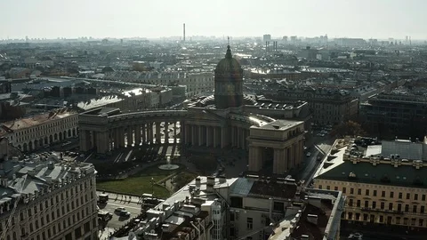 Aerial View On The Kazan Cathedral, Center Of Saint-Petersburg Stock Footage