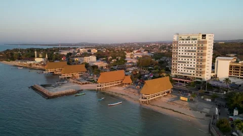 Aerial view of Kelapa Lima Beach coastline and city buildings in Kupang Stock Footage 344096331