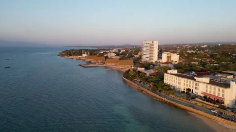 Aerial view of Kelapa Lima Beach coastline and city buildings in Kupang Stock Footage 344096443