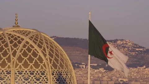 Aerial view of Ketchaoua Mosque and Algerian flag, Algeria. Stock Footage 340003301
