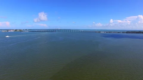 AERIAL - View of Key Biscayne bridge in Miami Stock Footage 65153928