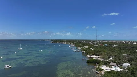Aerial View of Key Largo Lighthouse Coral Beach Stock Footage 276225511