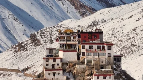 Aerial view of Key Monastery in Spiti Valley Himachal Pradesh India 库存影片 334713673