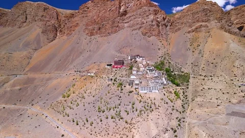 Aerial View of Key Monastery in Spiti Valley Stock Footage 338446926
