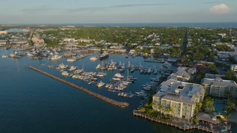 Aerial View of Key West Marina and Land at Mid Day Daytime Drone Stock Footage 254599853
