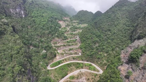 Aerial view of Khau Coc Cha pass. Mountains of Bao Lac District, Northern Stock Footage 284902219