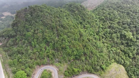 Aerial view of Khau Coc Cha pass. Mountains of Bao Lac District, Vietnam Stock Footage 285106670