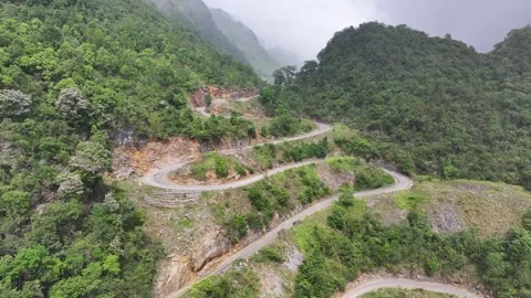 Aerial view of Khau Coc Cha pass. Mountains of Bao Lac District, Vietnam Stock Footage 285469176