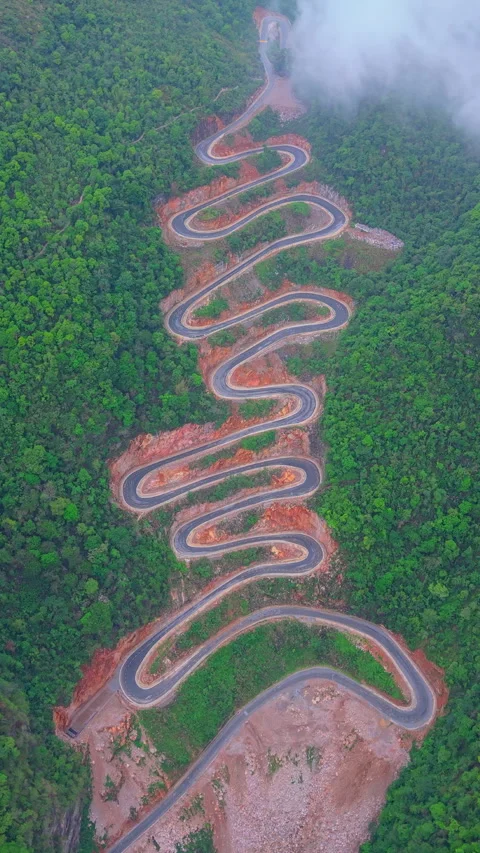 Aerial view of Khau Coc Cha mountain pass in Bao Lac, Cao Bang, Vietnam Stock Footage 310101521