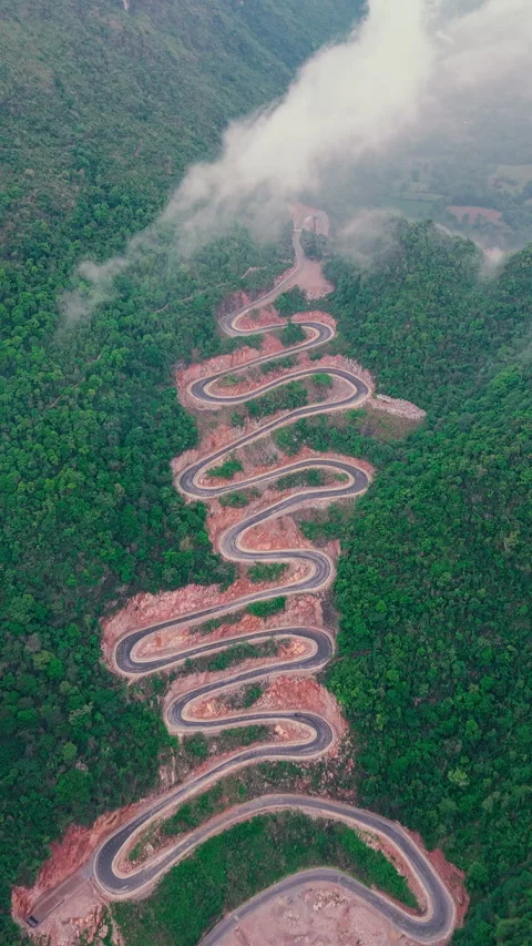 Aerial view of Khau Coc Cha mountain pass in Bao Lac, Cao Bang, Vietnam Stock Footage 310101701