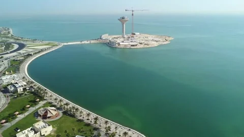 Aerial View of Khobar Water Tower and Arabian Gulf Saudi Arabia Stock Footage 334812608