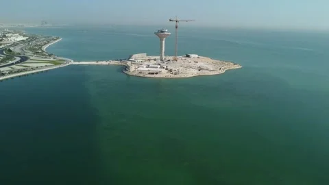 Aerial View of Khobar Water Tower Island in Saudi Arabia Stock Footage 334812818