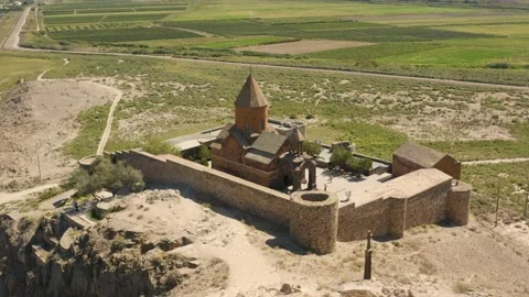 Aerial view of Khor Virap Monastery Stock Footage 211013606