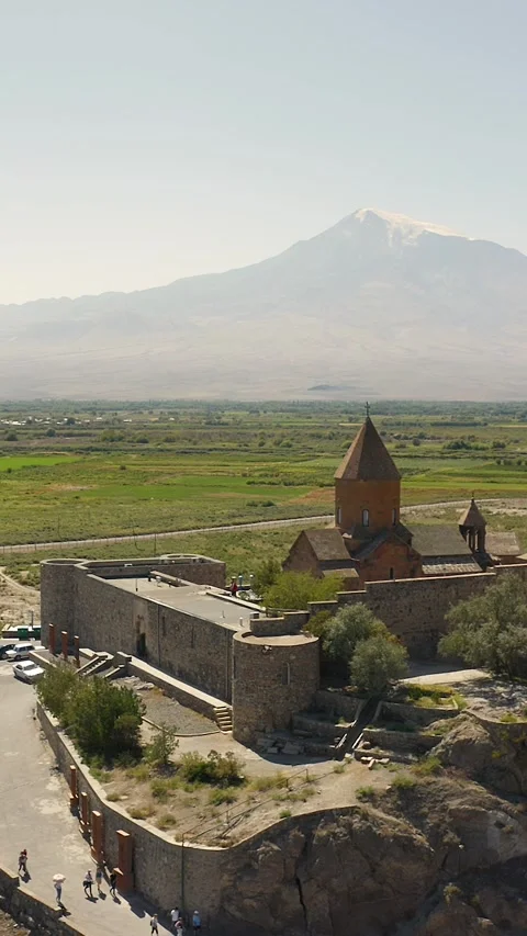 Aerial View of Khor Virap Monastery Stock Footage 336229894