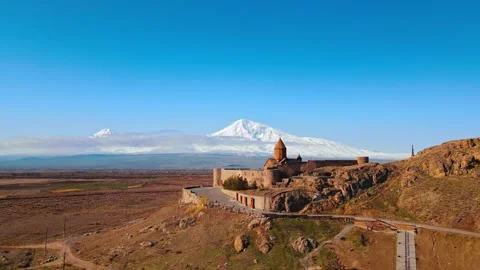 Aerial View of Khor Virap Monastery and Mount Ararat Vidéo 341645737