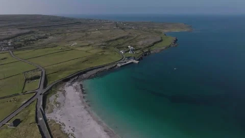 Aerial View Of Killmurvey Beach On Inis Mor Island Ireland Stock Footage 330920866