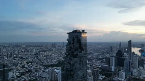 Aerial View of King Power Mahanakhon Skyscraper in Bangkok, Thailand Stock Footage 334123789