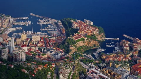 Aerial view of the Kingdom of Monaco. View of the marina and the royal palace Stock Footage 311518493