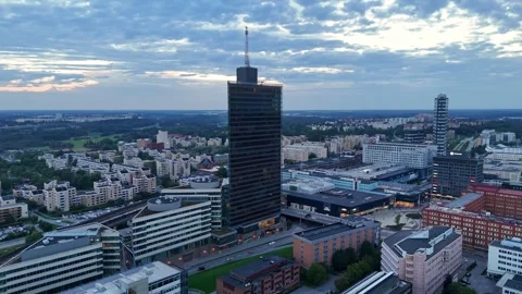 Aerial view of Kista Science Tower and cityscape, Sweden. Stock Footage 316681815